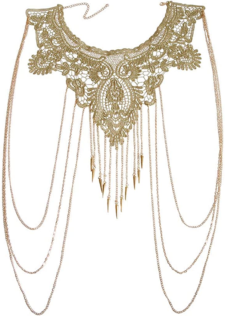 Gold Fine Chain Flower Lace Bikini Body Chain Necklace Jewelry for Women