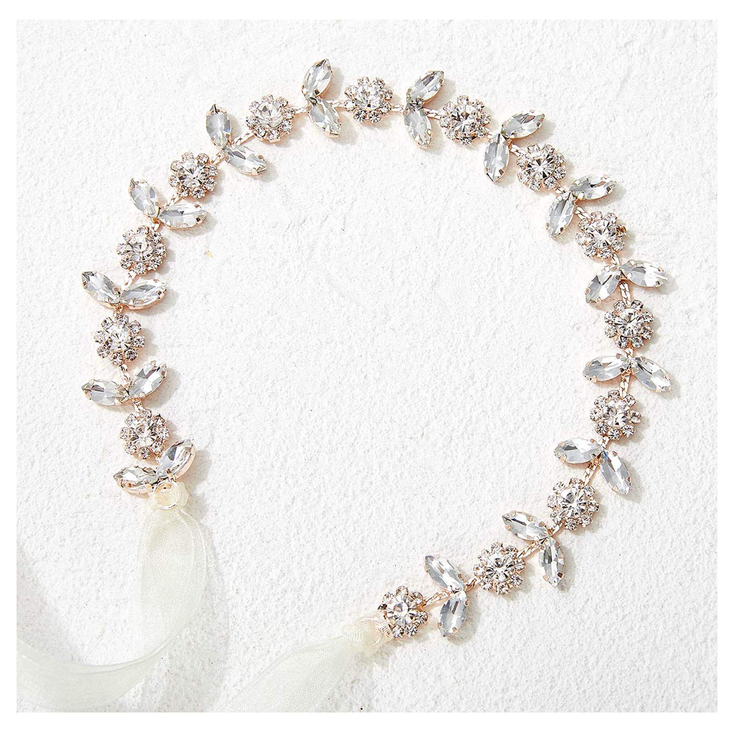 SWEETV Rose Gold Flower Girl Headband for Wedding Baby Girl Headpiece Princess Crystal Floral Hair Accessories for Birthday Party, Photography