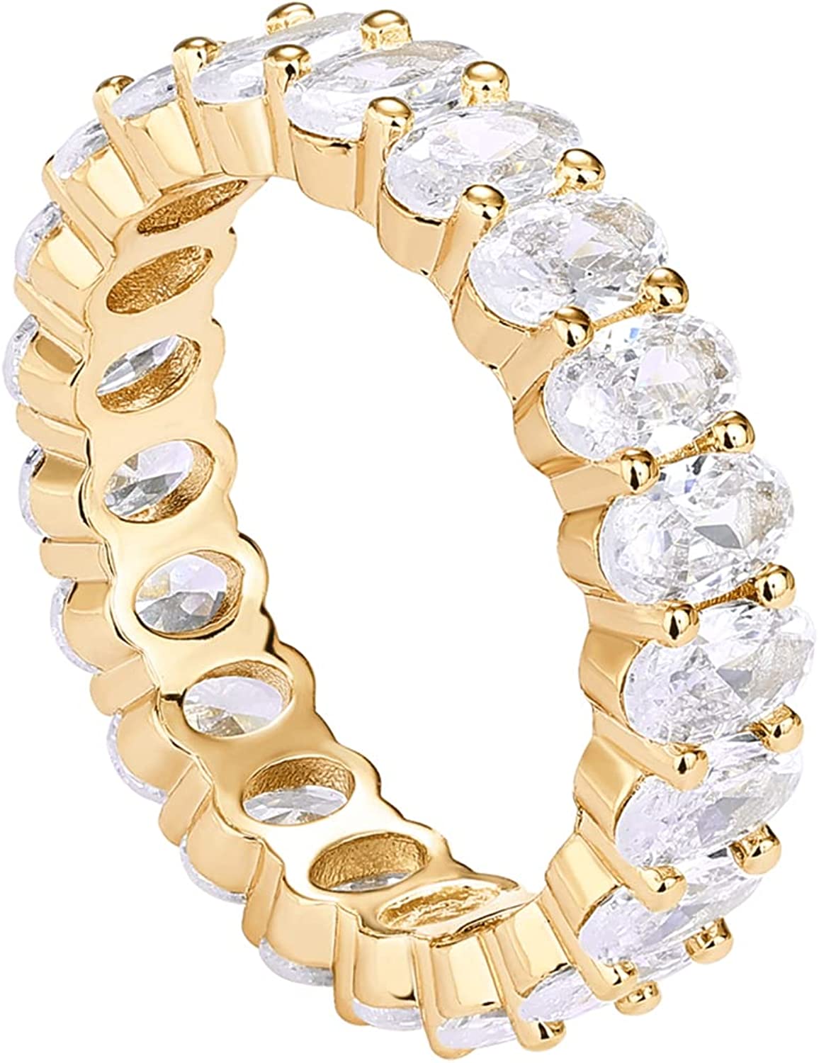 PAVOI 14K Gold Plated Rings Oval Cubic Zirconia Love Ring | Eternity Ring | 5mm Stackable Rings for Women | Gold Rings for Women