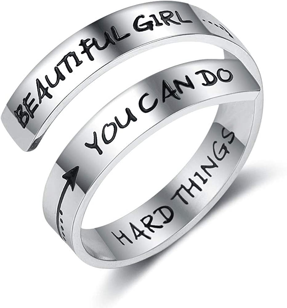 Adjustable Silver Rings for Girls Stainless Steel Message Arrow Stacking Thumb Rings Inspirational Gift for Women