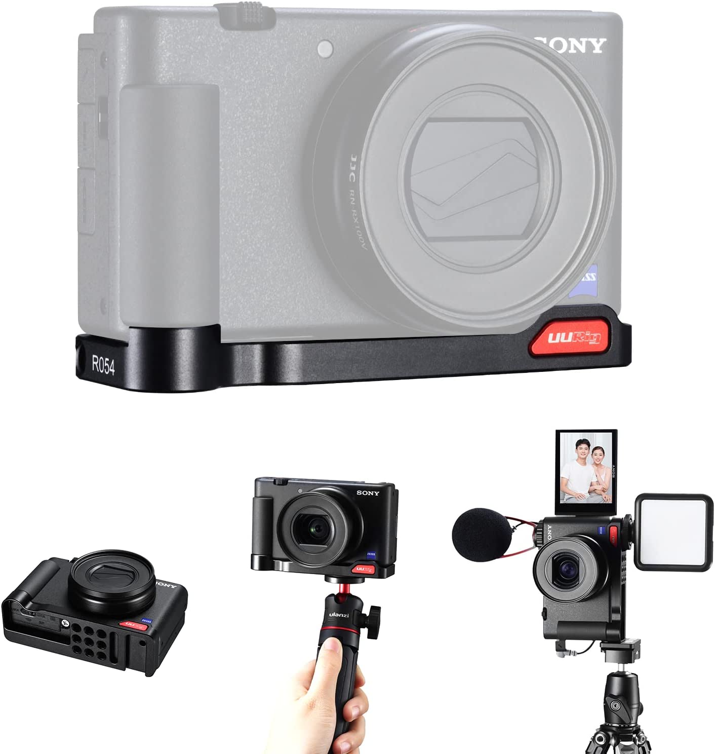 ZV-1 Camera Base Mount Bracket for Sony ZV1 Compact Camera, with Cold Shoe Microphone/Light Extension Mount on Bottom, Support Vertical Video Shooing YouTube Streaming Vlog Accessories - UURig R054