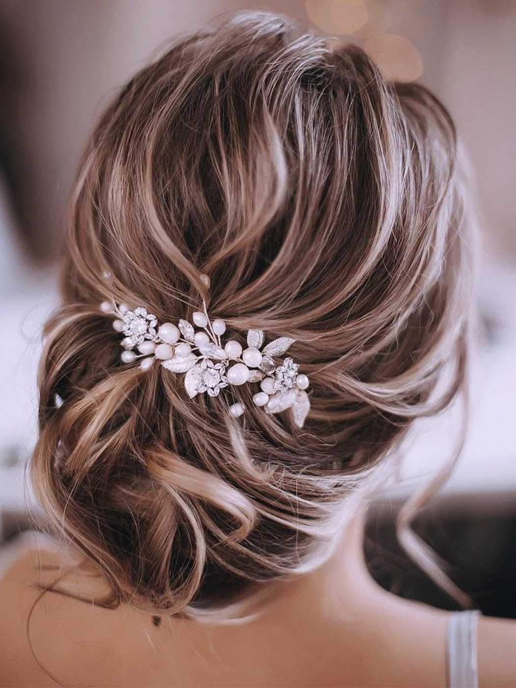 Gorais Bride Wedding Hair Vine Silver Pearl Bridal Headpieces Leaf Hair Accessories for Women and Girls (a-silver)