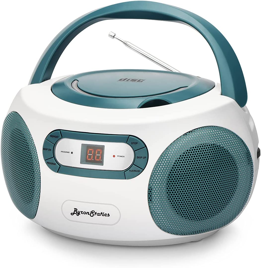 Byron Statics Portable CD Boombox with AM/FM Radio, Top Loading CD, 1W RMS x 2 Stereo Speaker, Aux-in Jack, LCD Display, AC110-120V Operated (KBB-250)