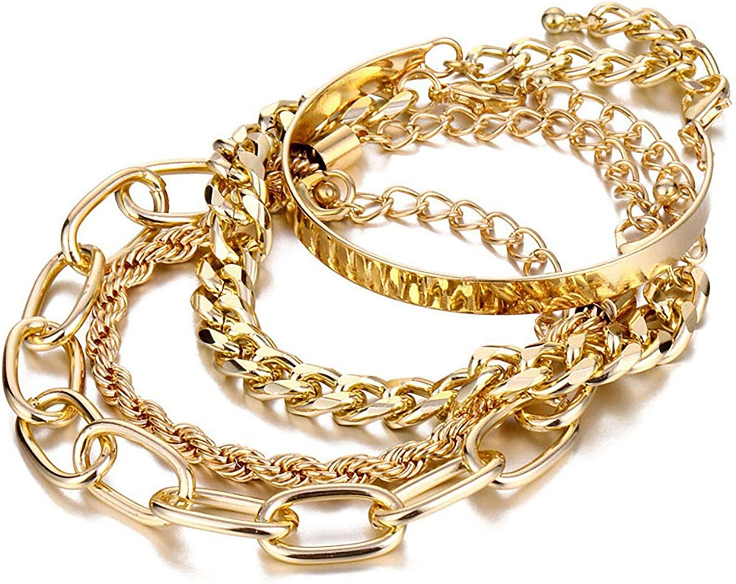 IFKM Gold Bracelets for Women, 14K Gold Plated Dainty Layered Chain Bracelets Adjustable Cute Bangle Link Bracelet Set