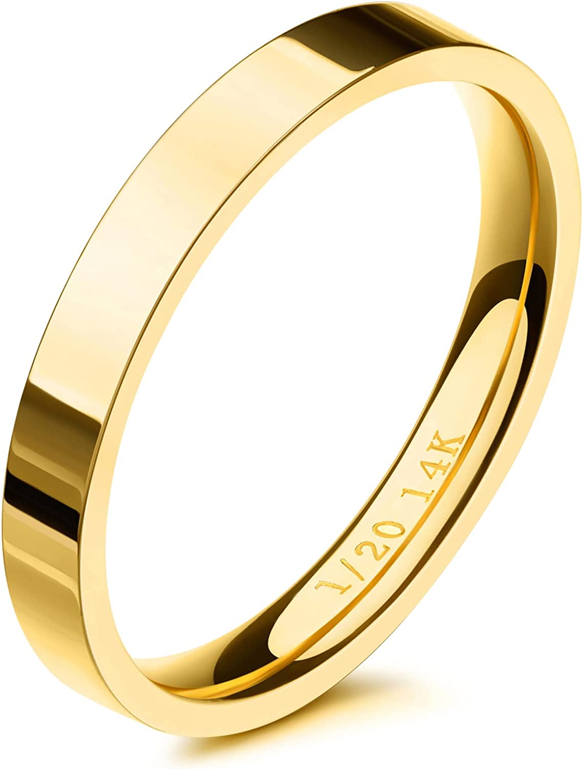 NOKMIT 3mm 14K Gold Filled Rings for Women Girls Stacking Stackable Band Thumb Pointer Finger Plain Ring Comfort Fit Size 5 to 10