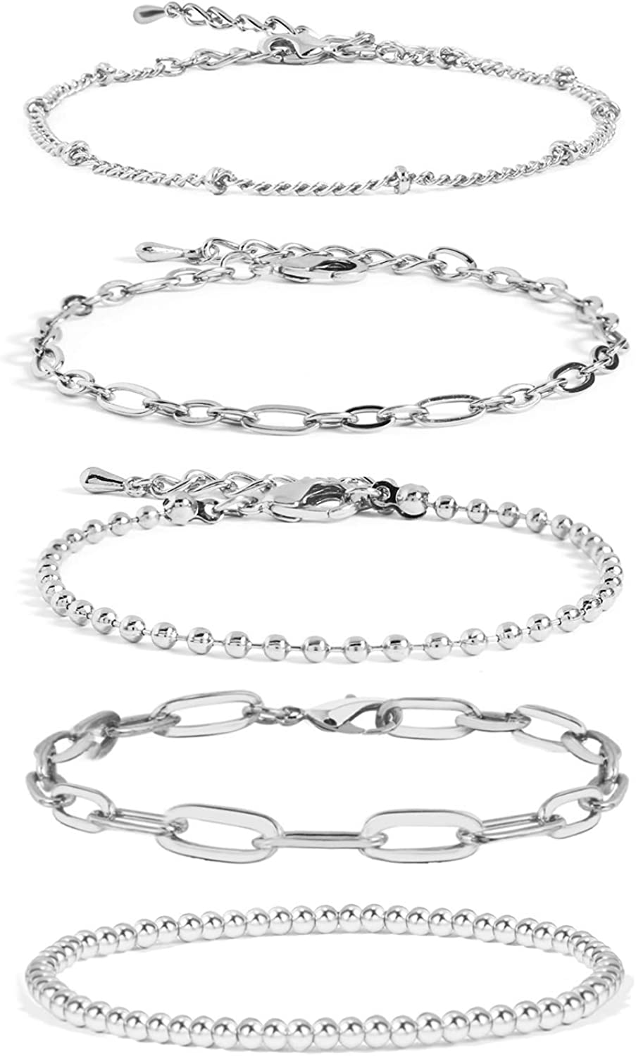 CONRAN KREMIX Gold Chain Bracelet Sets for Women Girls 14K Gold Plated Dainty Link Paperclip Bracelets Stake Adjustable Layered Metal Link Bracelet Set Fashion Jewelry
