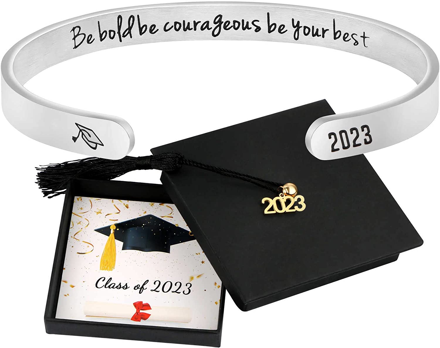 Inspirational Graduation Gifts Cuff Bracelets for Women Girls Class of College Senior Encouragement Thank You Gift Ideas for Teen BFF Bestie Sister Classmate Roommate College Student Girlfriend D