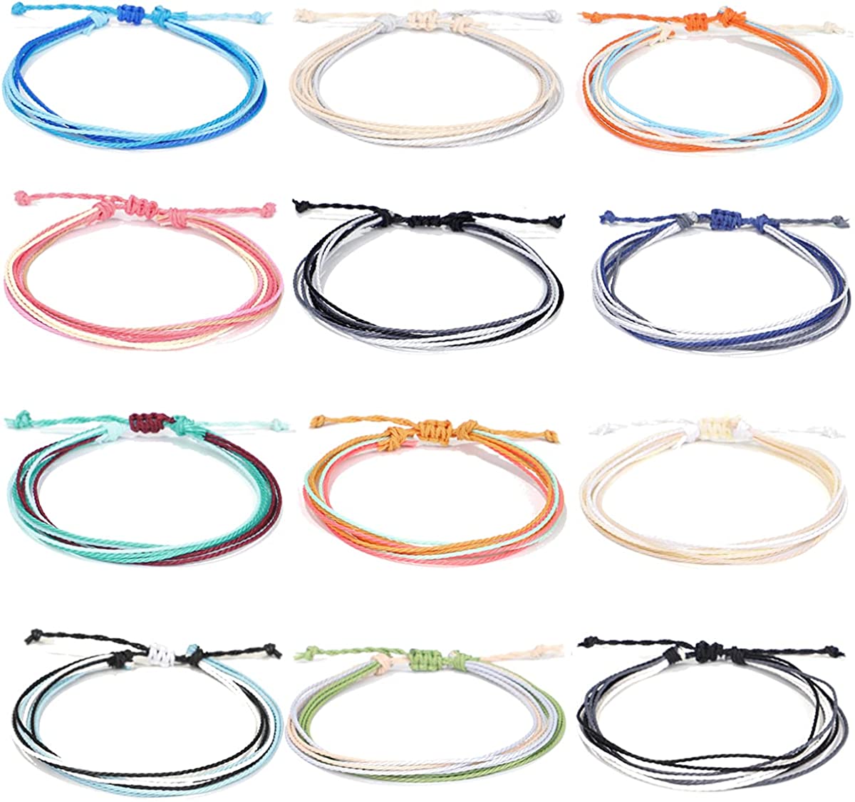 yfstyle 12Pcs Summer Beach Surfer Wave Bracelets Adjustable Handmade Waterproof Braided String Beaded Anklets Starfish Turtle Infinity Ankle Bracelet for Women Girls Boho Jewelry for Summer-B
