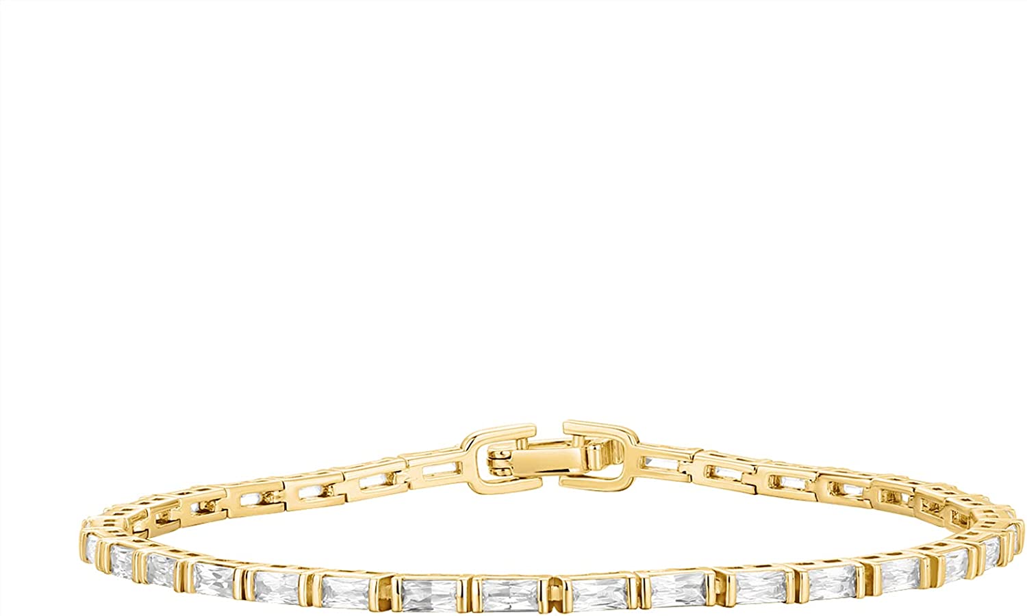 PAVOI 14K Gold Plated CZ Tennis Bracelet for Women | Classic Emerald Cut Simulated Diamond Bracelet
