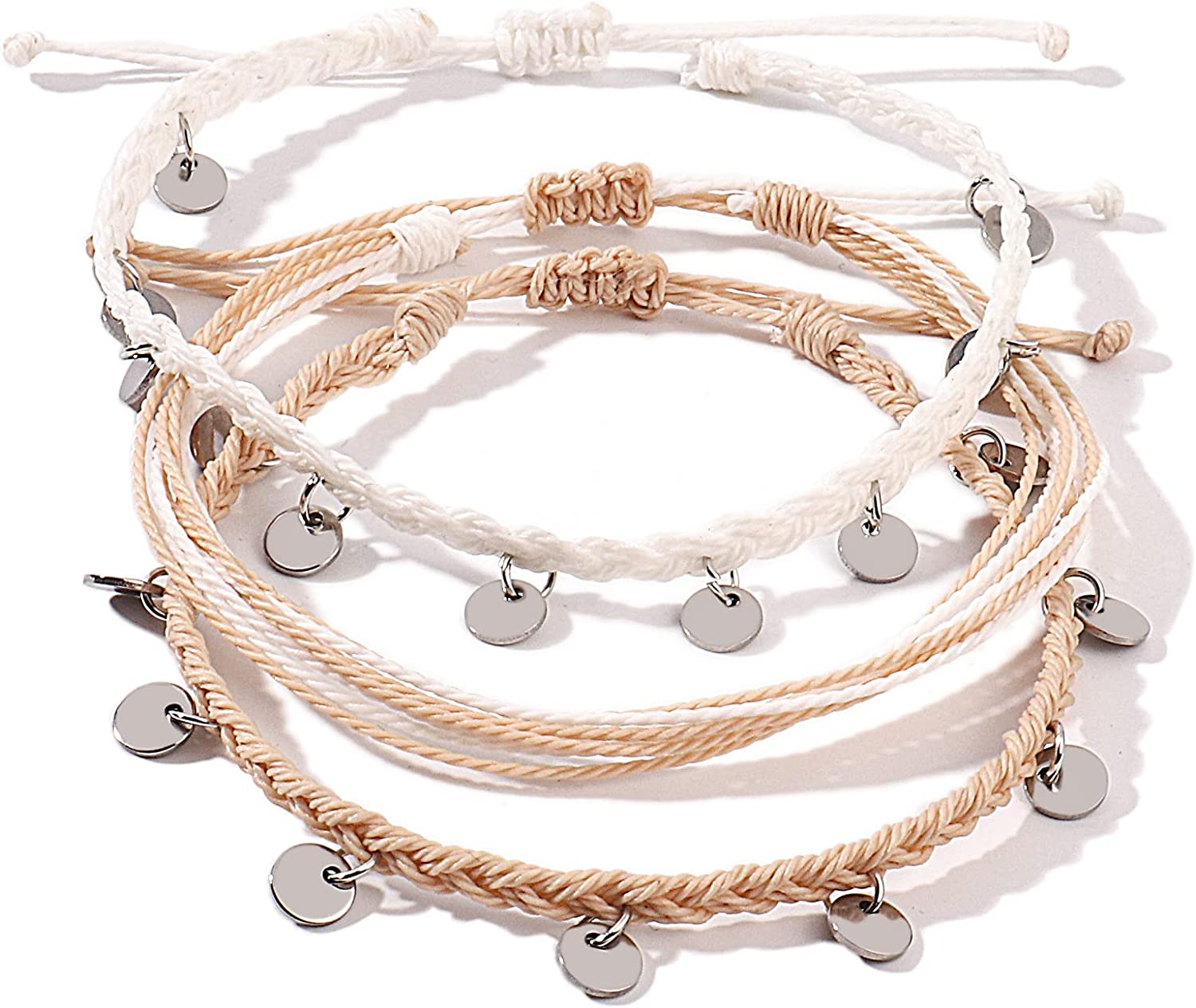 FANCY SHINY String Ankle Bracelets Waterproof Rope Anklets Braided Beach Boho Coin Anklets Cute Friendship Foot Jewelry for Women Teen Girls