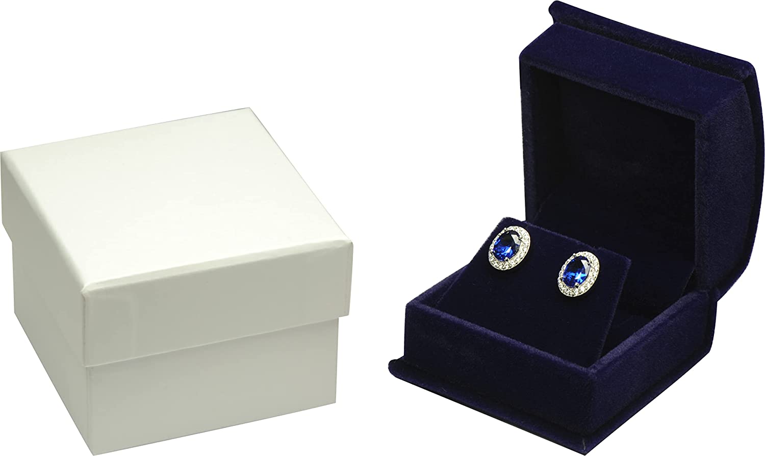 Navy Blue Color Luxury Velvet Multiple Use Earring Necklace Pendant Jewelry Gift Box for Wedding, Birthday, Valentine' Day, Mother's Day, Christmas...Comes with an Extra Individual White Packer Box Si