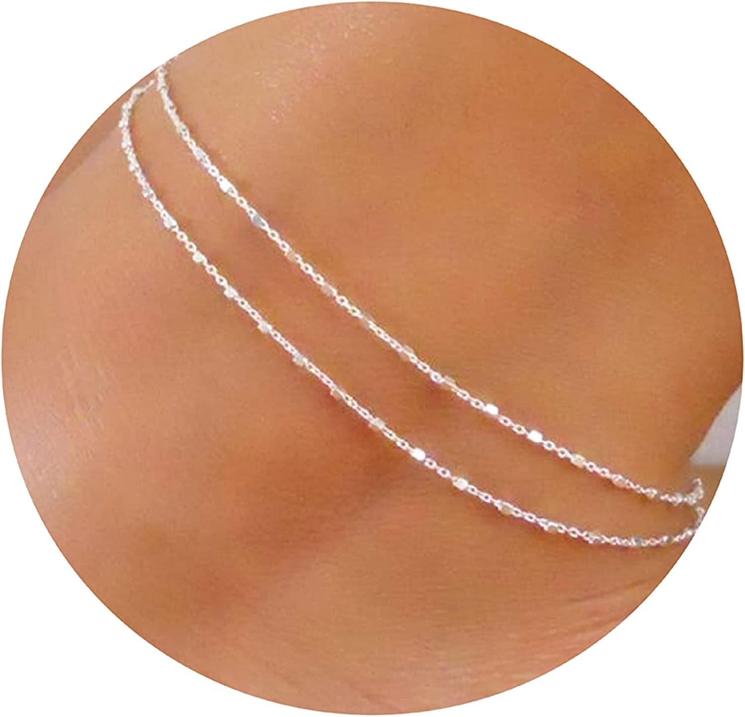 Pencros Dainty Layered Anklet,14K Gold Filled Cute Beads Satellite Chain Heart Boho Adjustable Anklets for Women Teen Girls