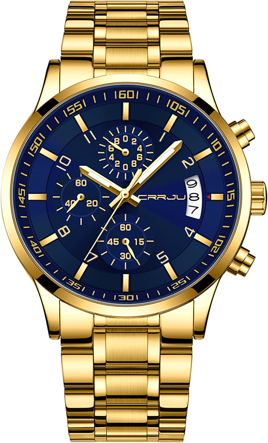 CRRJU Men's Fashion Stainless Steel Watches Date Waterproof Chronograph Wristwatches,Stainsteel Steel Band Waterproof Watch