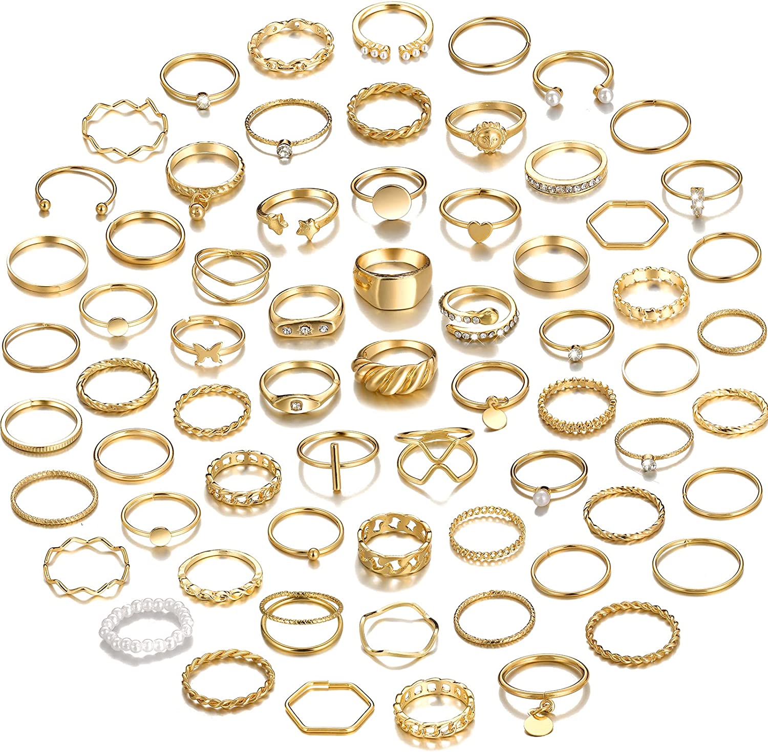 68 Pcs Gold Knuckle Rings Set for Women Girls, Stackable Rings Boho Joint Finger Midi Rings Silver Hollow Carved Crystal Stacking Rings Pack for Gift
