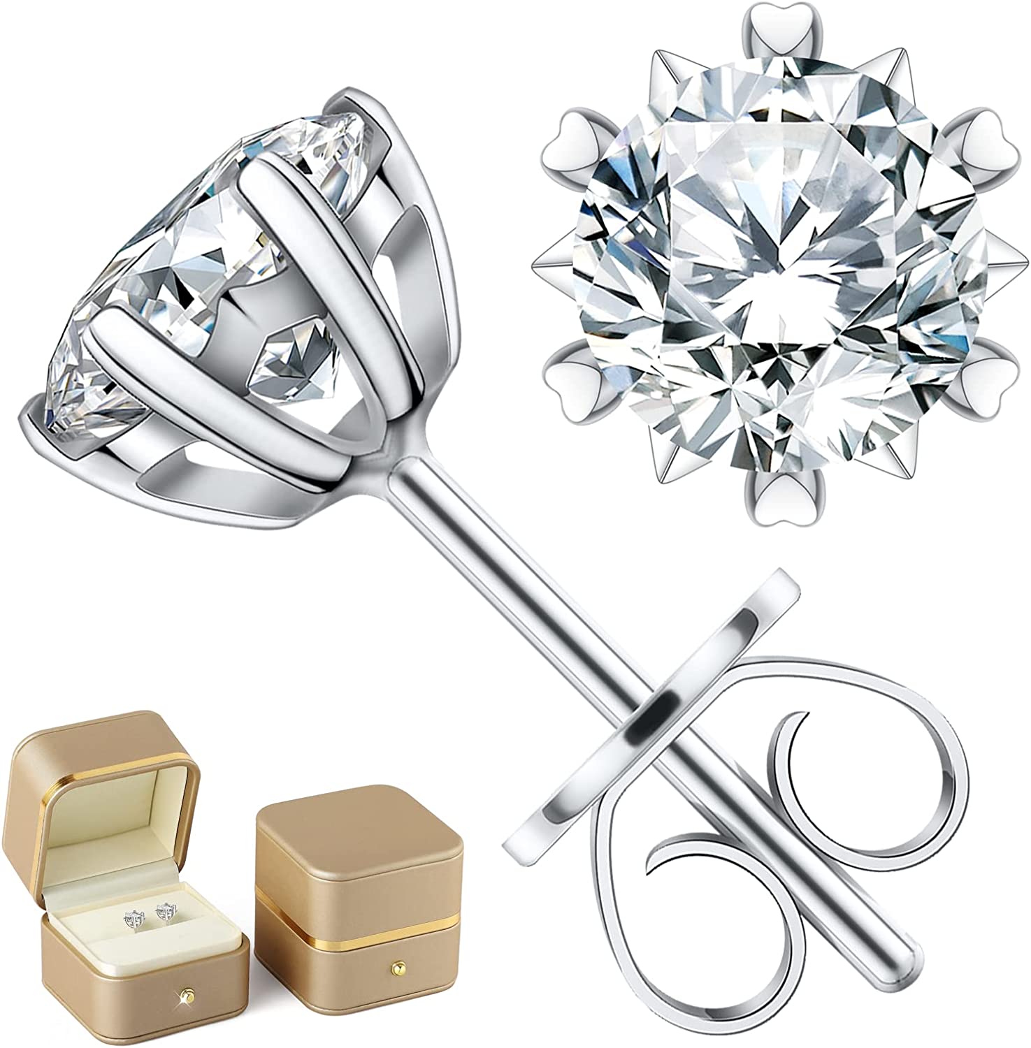 Diamond Earrings for Women Men, Gifts for Wife Mom Girlfriend, 0.6ct-3ct D Color (VVS1) Moissanite Diamond Stud Earrings, Anniversary Jewelry Present for Wife, Birthday Valentines Gifts