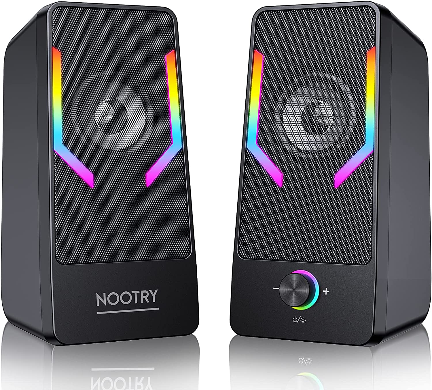 Computer Speakers, RGB Gaming Desktop Speakers with 7Color Backlit, 10W USB Powered Volume Control Monitor Speaker, 2.0CH Stereo Laptop Speaker, Bluetooth&USB Audio for PC, Monitor, Mac, Tablet, Phone