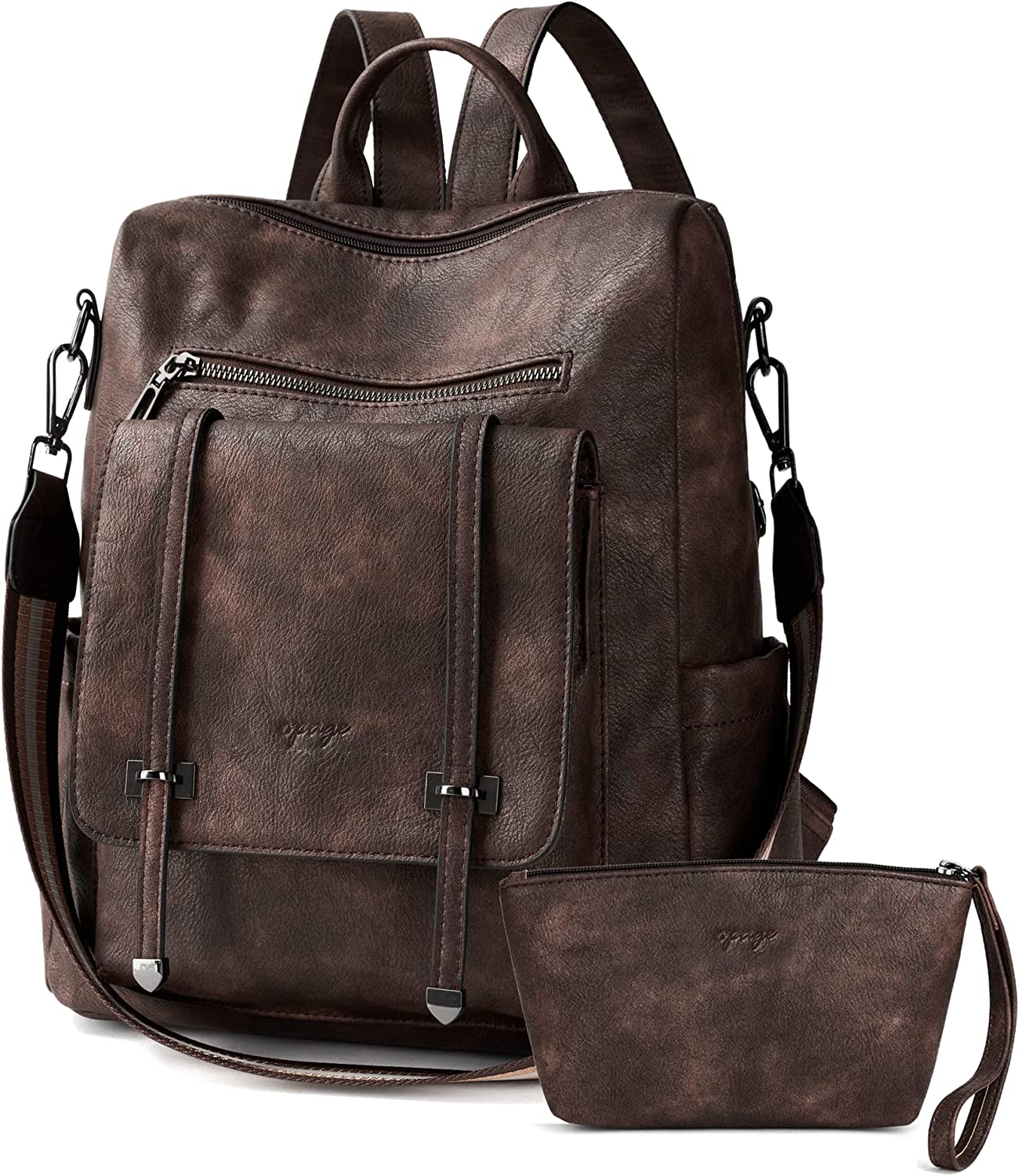 OPAGE Backpack Purse for Women Leather Backpack Purse Travel Backpack Fashion Designer Ladies Shoulder Bags With Wristlets