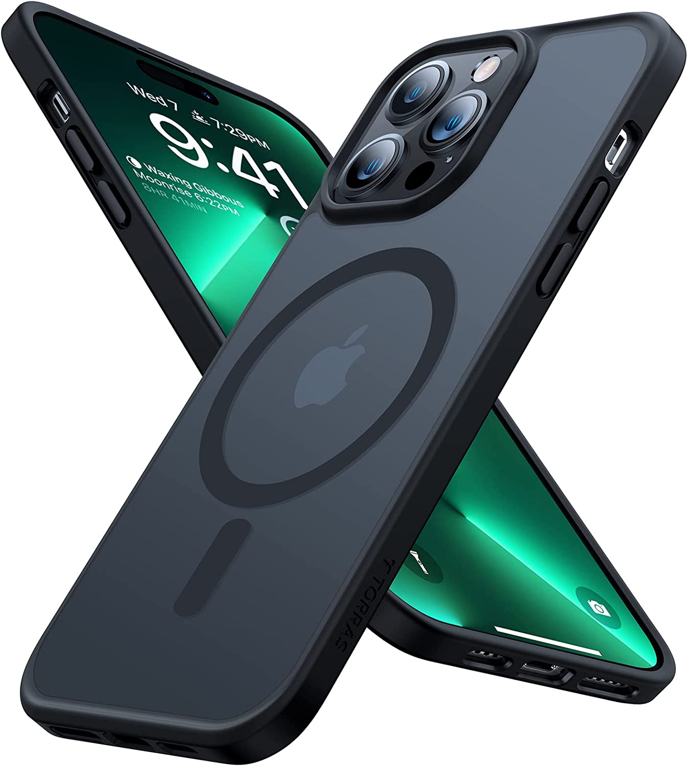 TORRAS Magnetic Designed for iPhone 14 Pro Case, Military Grade Drop Tested, Compatible with MagSafe, Slim Protective Matte Silicone for iPhone 14 Pro Phone Case, 6.1", Translucent Back/Black Edge