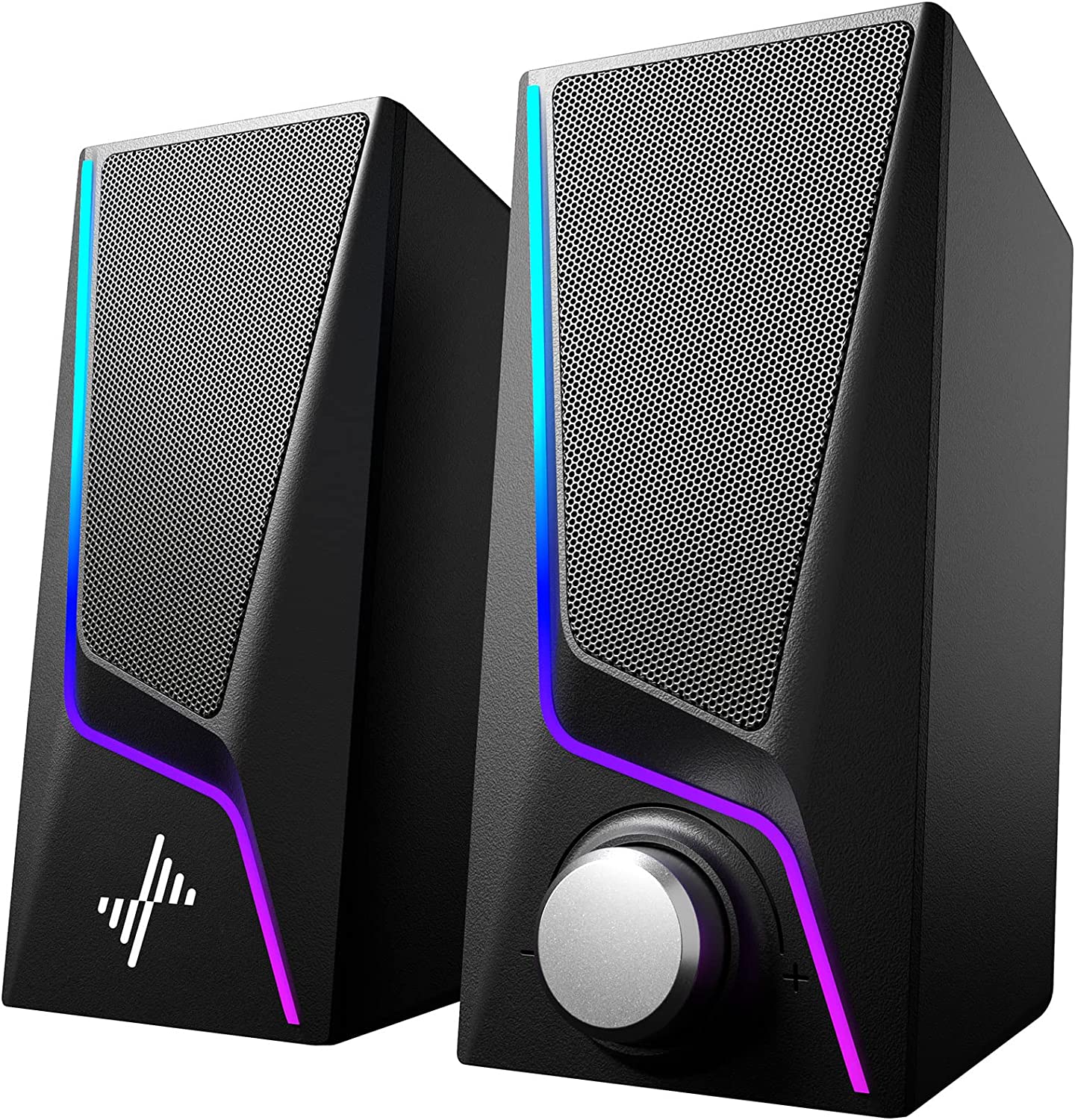 Computer Speakers, PC Speakers with 6 Colorful LED Modes, USB Powered Computer Speakers for Desktop with 2 Bass-Boost Ports, 2 Speaker Units and 3.5mm Aux-in Cable for PC, Laptop, Tablet, Phone