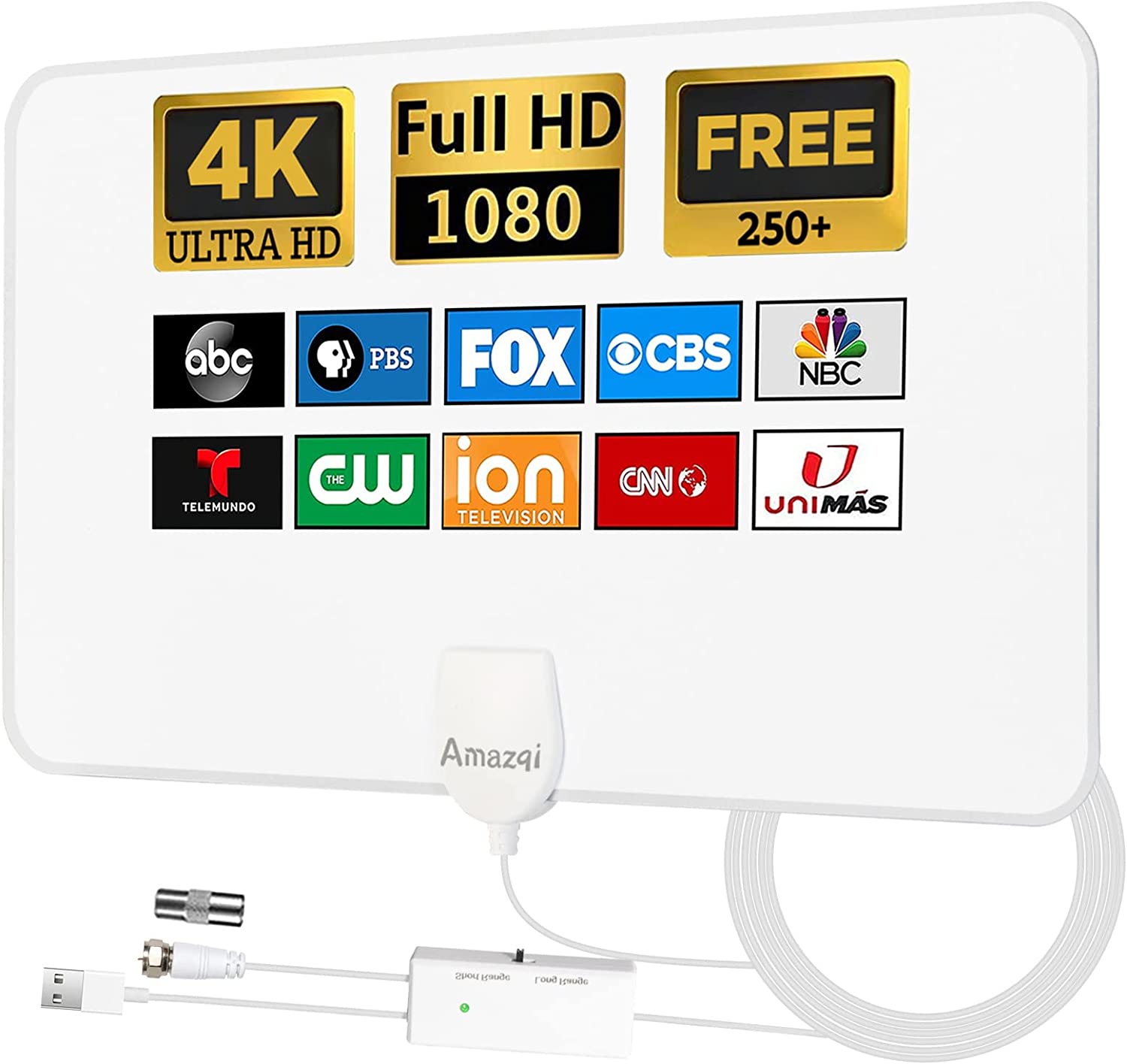 Indoor TV Antenna - HD Digital TV Antenna with 4K Signal Amplifier 250+ Miles Long Range -Support 1080p Freeview HDTV - Work with All Types TV