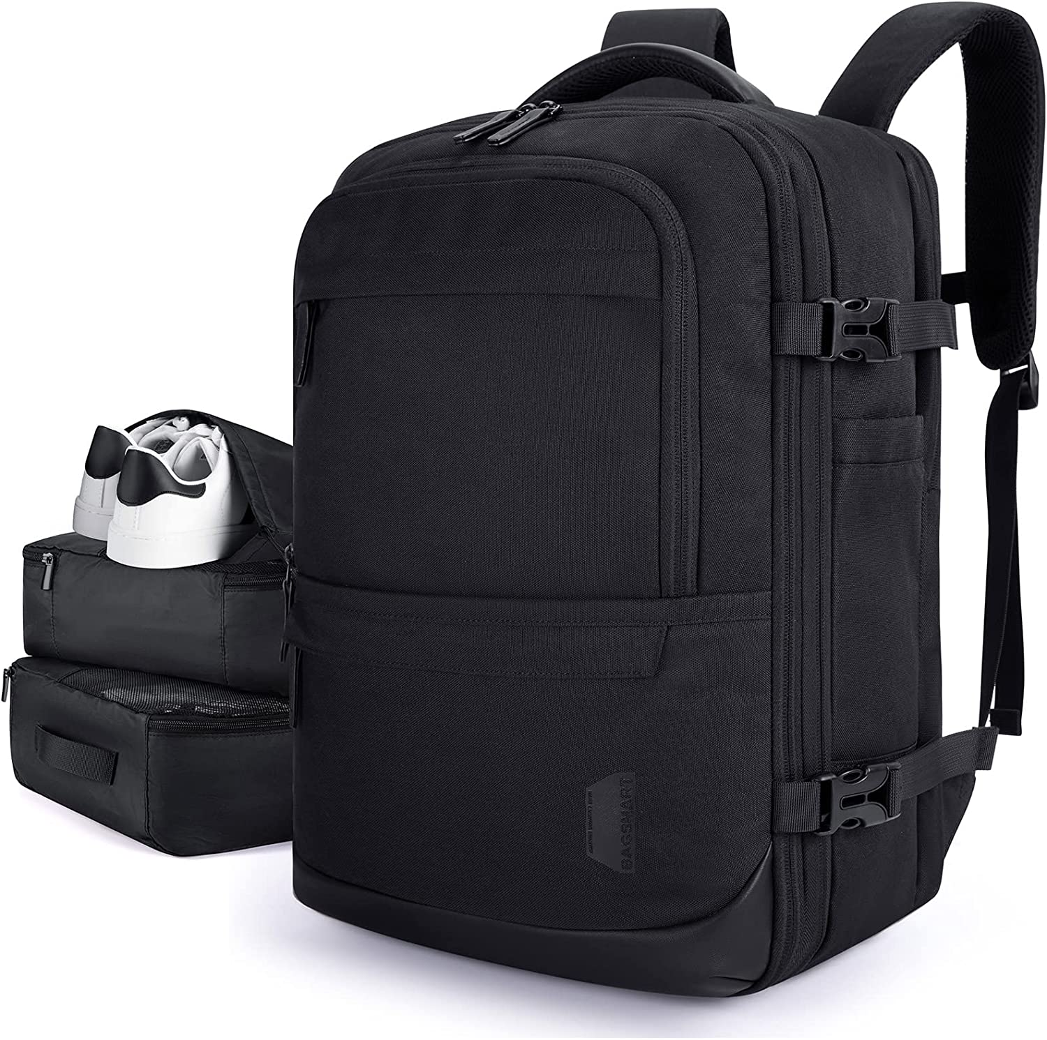 BAGSMART Travel Laptop Backpack, 40L Expandable Airline Approved Carry On Backpack, 17 Inch Luggage Backpack Suitcase with Packing cubes, Water Resistant Weekender Black Backpack with Shoe Bag, Black