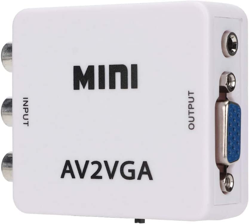 Video Converter, 480P Mini AV to VGA Adapter, Composite TV Set-Top Box Audio Video Converter (White)