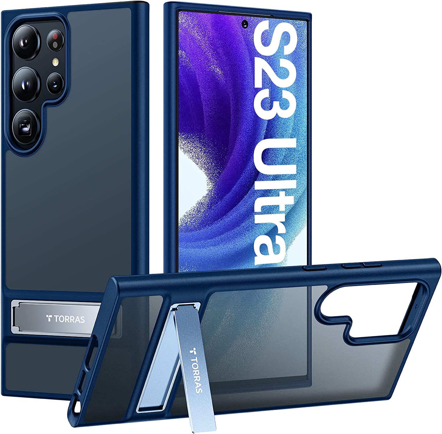 TORRAS MarsClimber Case for Samsung Galaxy S23 Ultra Case with Stand, 3-Way Sturdy Kickstand and 8FT MIL-Grade Shockproof Translucent Matte Case for Samsung S23 Ultra Case 6.8'',, Blizzard Blue