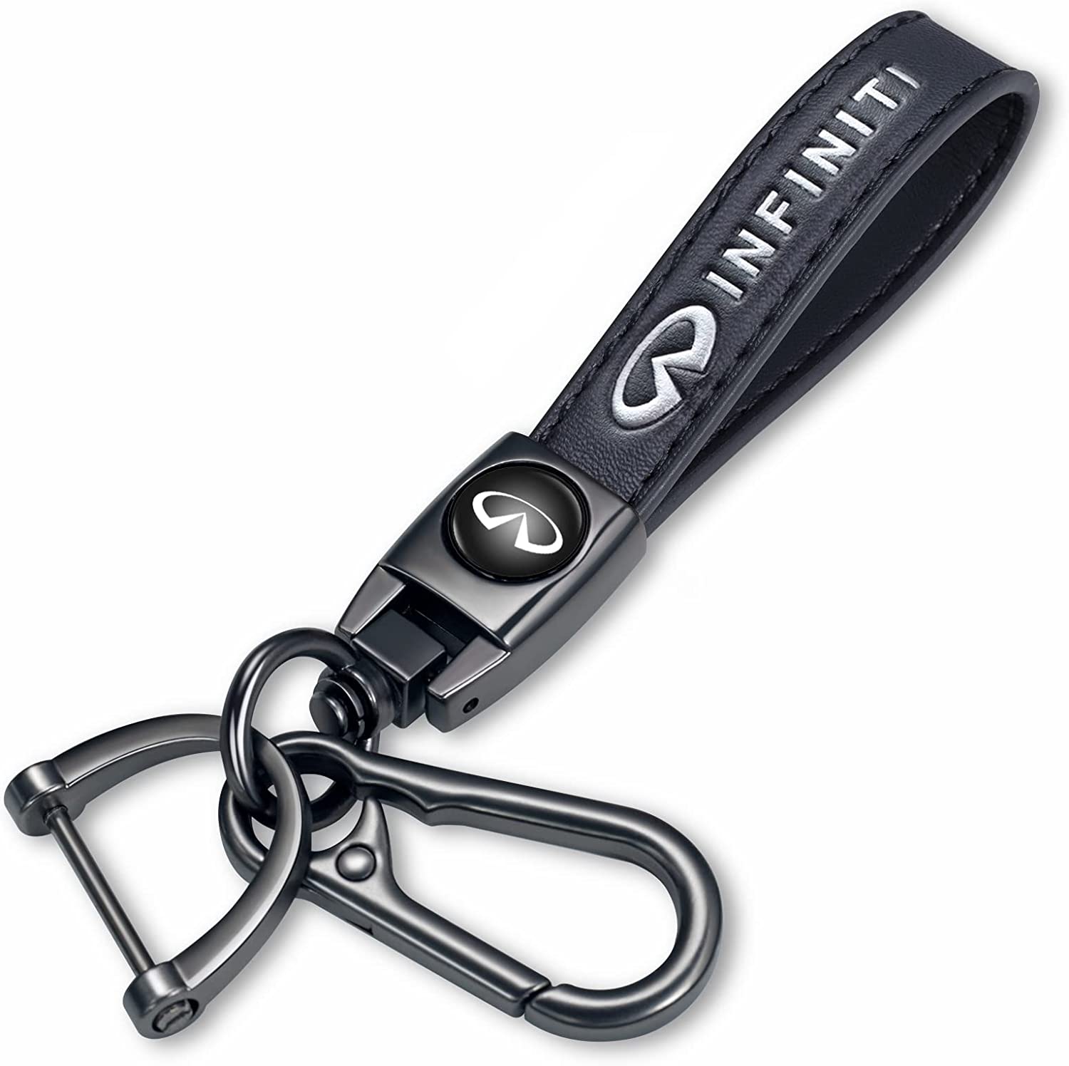 Dresleep Genuine Leather car Keychain Suitable for Infiniti QX50 Q50 Q70 Q70L Q60 QX30 QX60 QX80 Key Ring Lanyard Accessories Key Chain Keyring Business Gift Birthday Present，Black