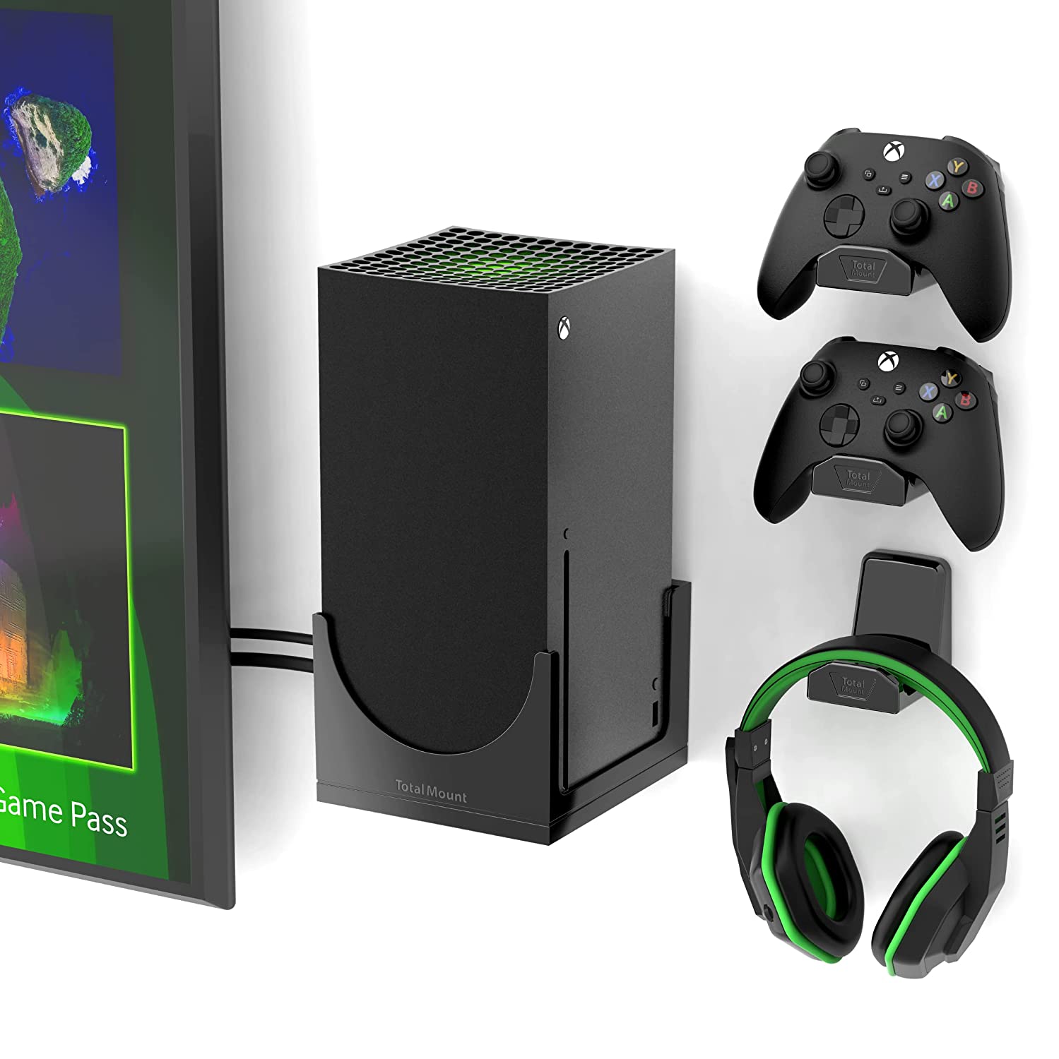 TotalMount – Wall Mount for Xbox Series X – Mounts Xbox Series X on a Wall by Your TV (Large Bundle: Wall Mount and 3 Controller Holders)