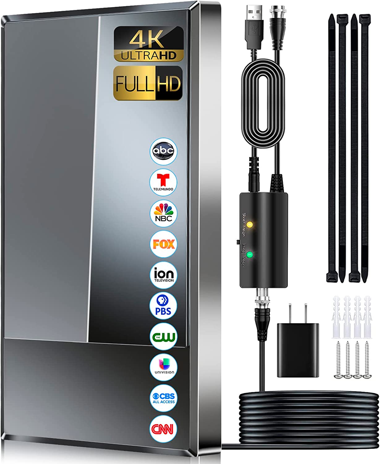 2026 TV Antenna for Smart TV, 800+ Miles Range, Digital HD Indoor Outdoor Antenna Upgraded Amplifier Powerful Signal Booster Support 8K 4K HDTV 1080p Fire Stick All TVs VHF UHF - 35FT Cable/AC Adapter