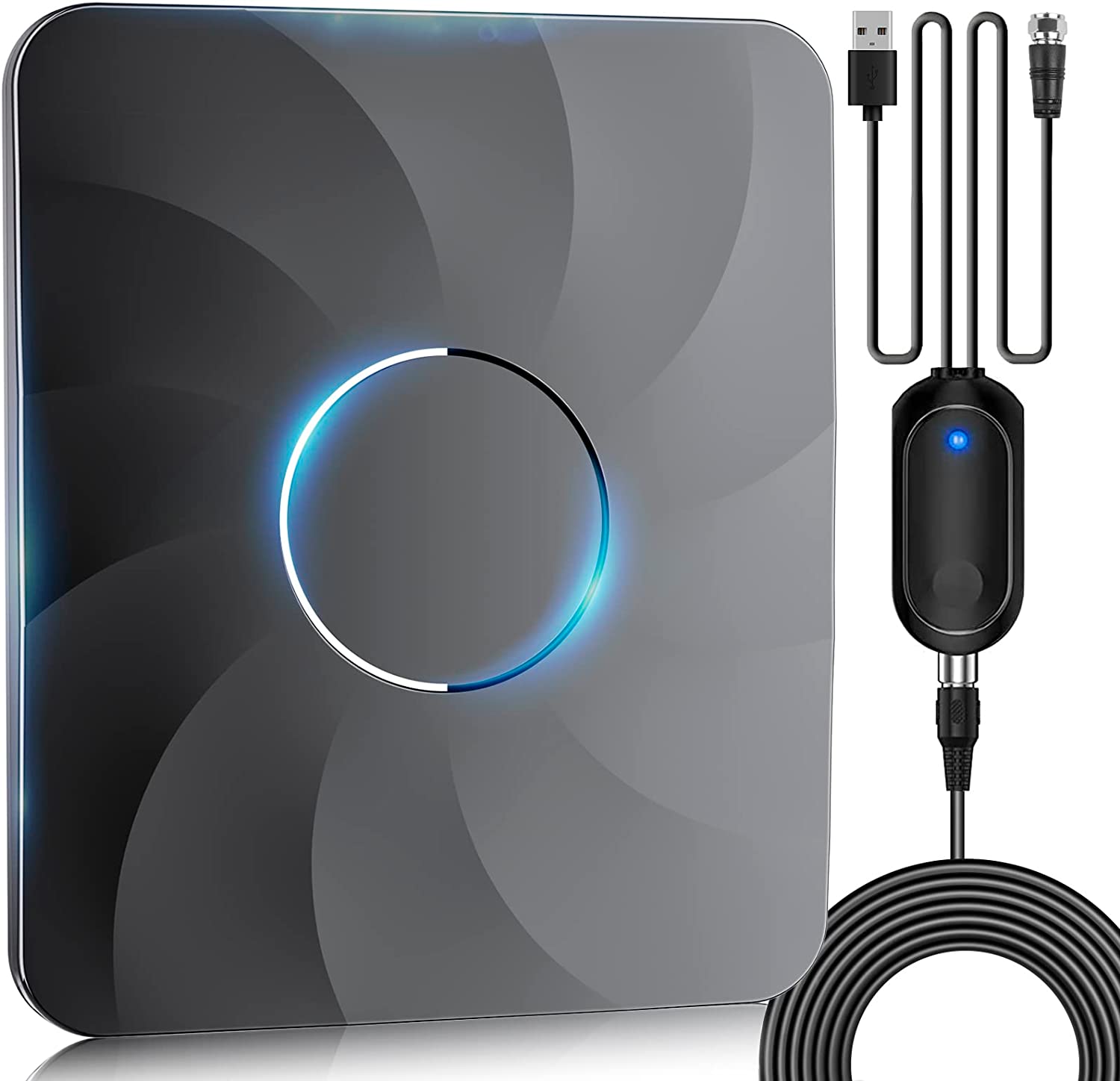 2026 Upgraded Tv Antenna for Smart Tv Up to 550 Miles, Indoor Outdoor Digital Antenna for All TVs, Support 8K 4K 1080P HD Highest Rated TV Antenna with Amplifier Signal Booster & Thick Coaxial Cable