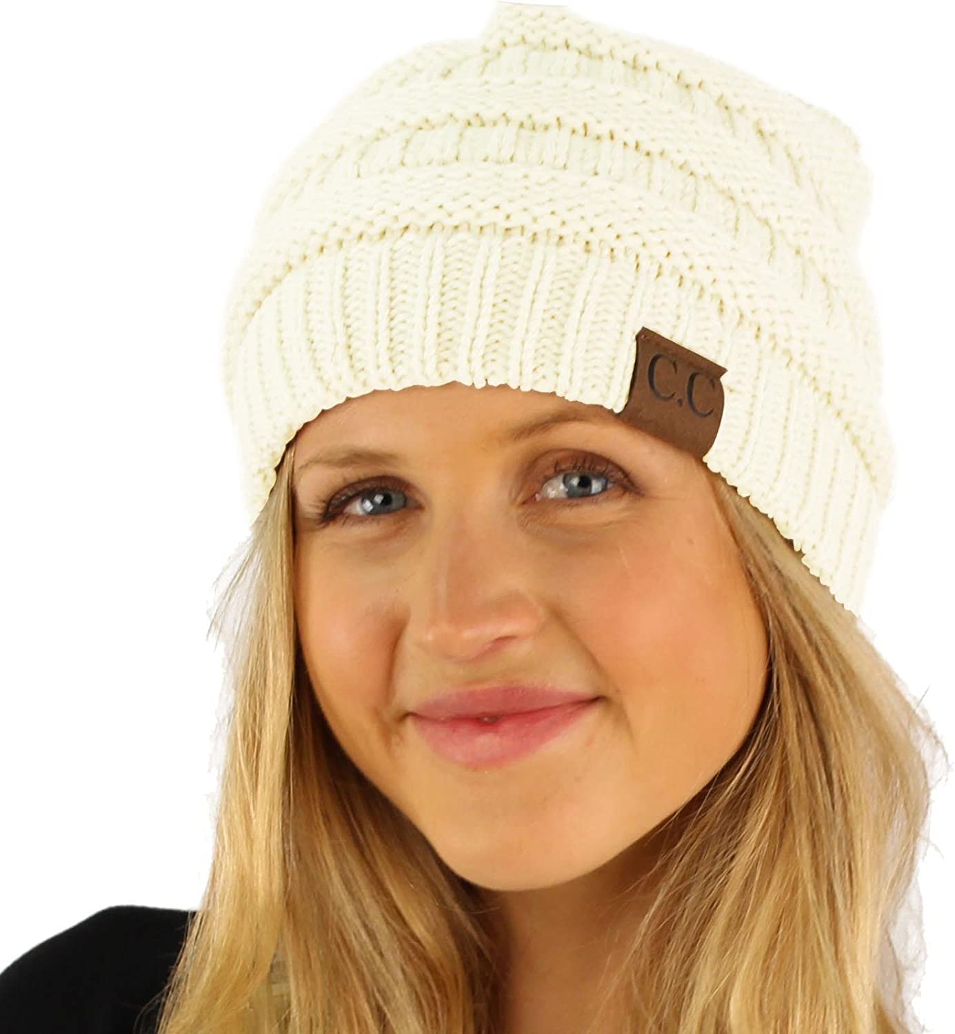 CC Fleeced Fuzzy Lined Unisex Chunky Thick Warm Stretchy Beanie Hat Cap
