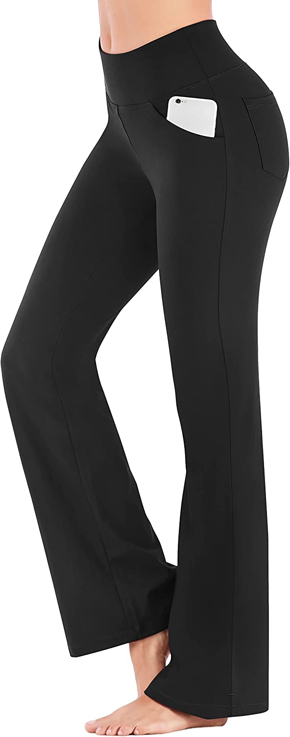IUGA Bootcut Yoga Pants with Pockets for Women High Waist Workout Bootleg Pants Tummy Control, 4 Pockets Work Pants for Women