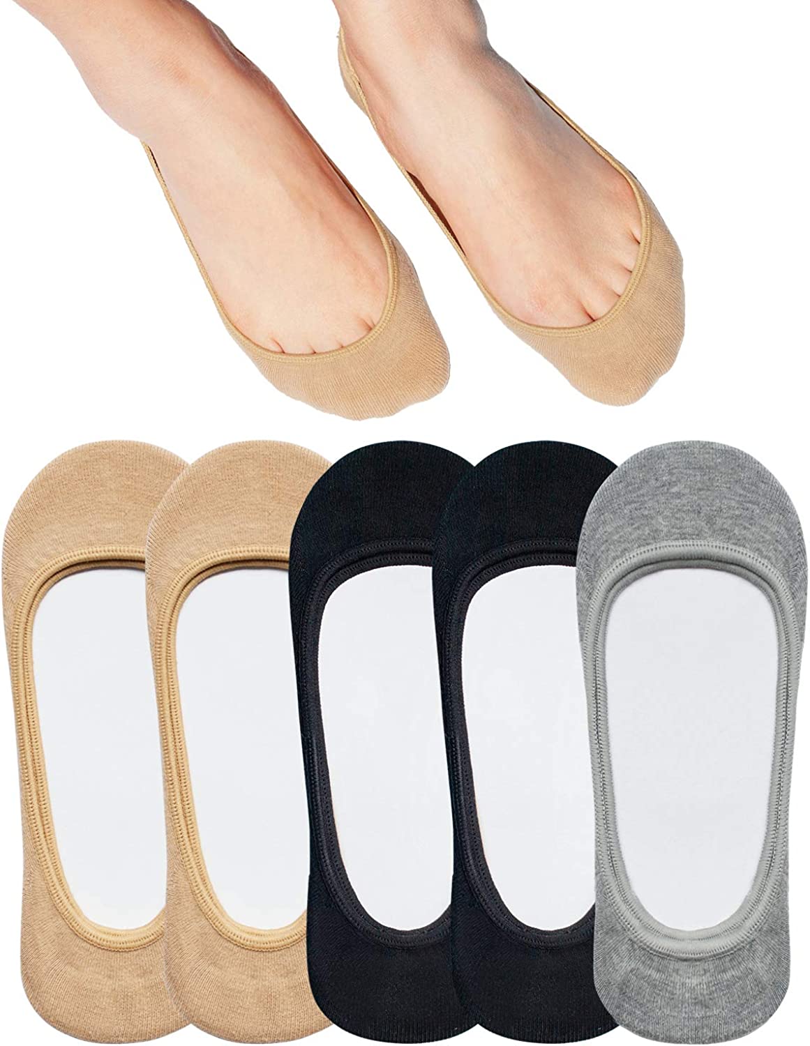 SIXDAYSOX No Show Socks Women for Flats 4 to 8 Pack Non Slip Invisible Ultra Low Cut Socks Shoe Size 5-8/9-11