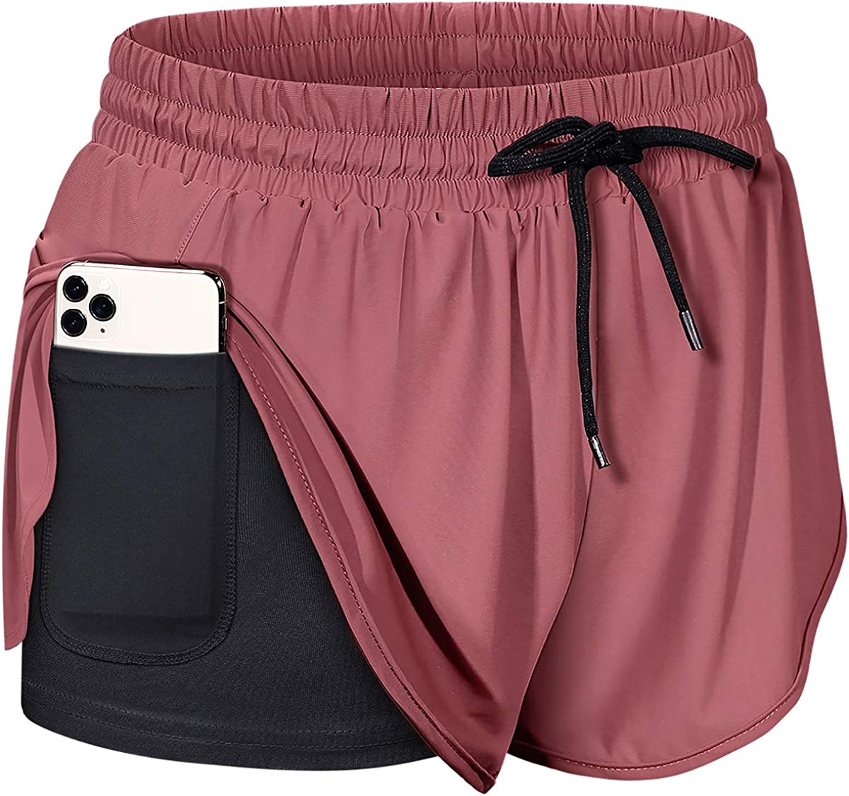 BLEVONH Women Drawstring Waist Athletic Running Shorts with Liner Inner Pocket