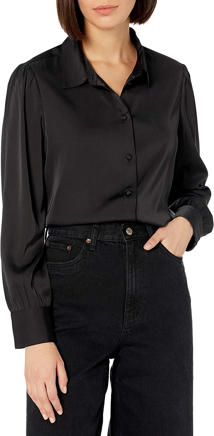 The Drop Women's Standard @Lucyswhims Long-Sleeve Button Down Stretch Satin Shirt