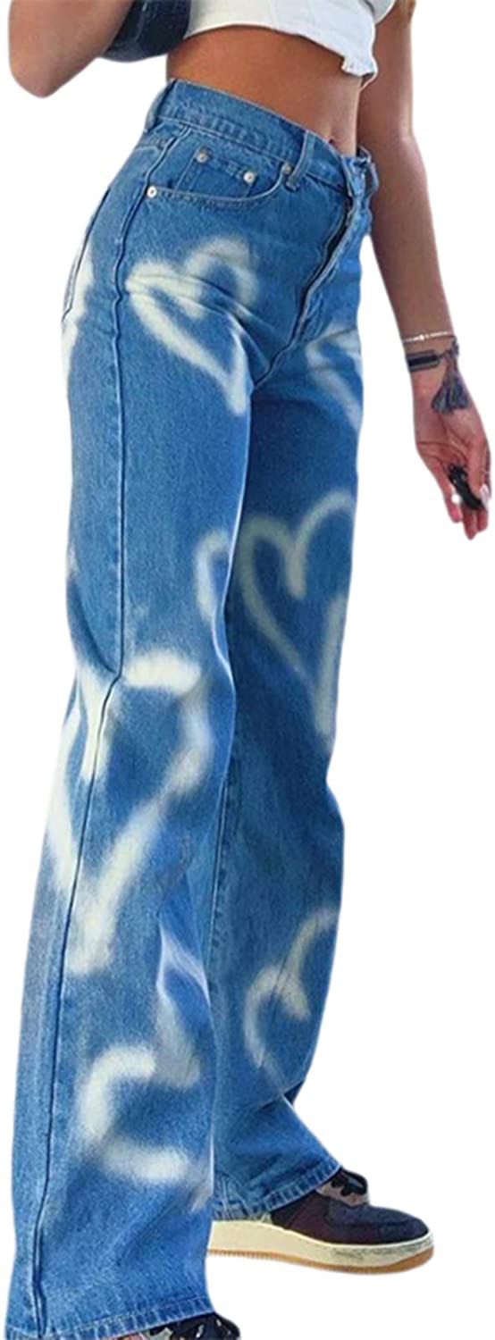 Women Patchwork Jeans High Waisted Straight Leg Stretch Denim Pants Girls Fashion Color Block Patch Jeans