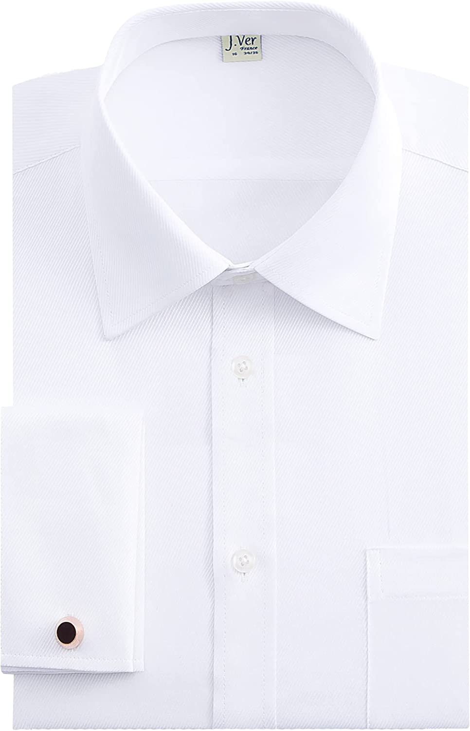 J.Ver Men's French Cuff Dress Shirts Regular Fit Long Sleeve Spead Collar Metal Cufflink