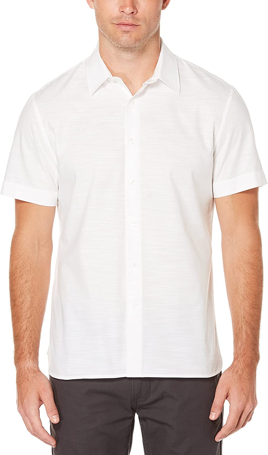 Perry Ellis Men's ?Short Sleeve Solid Slub Texture Shirt