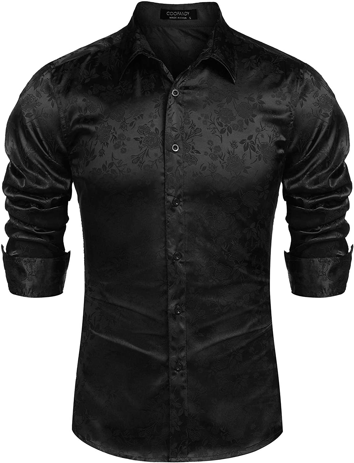 COOFANDY Mens Floral Rose Printed Long Sleeve Dress Shirts Prom Wedding Party Button Down Shirts