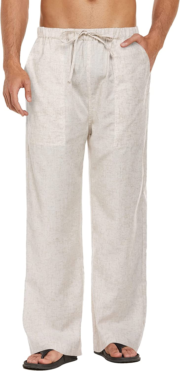 COOFANDY Mens Linen Loose Pant Lightweight Elastic Waist Trouser Yoga Beach Pant