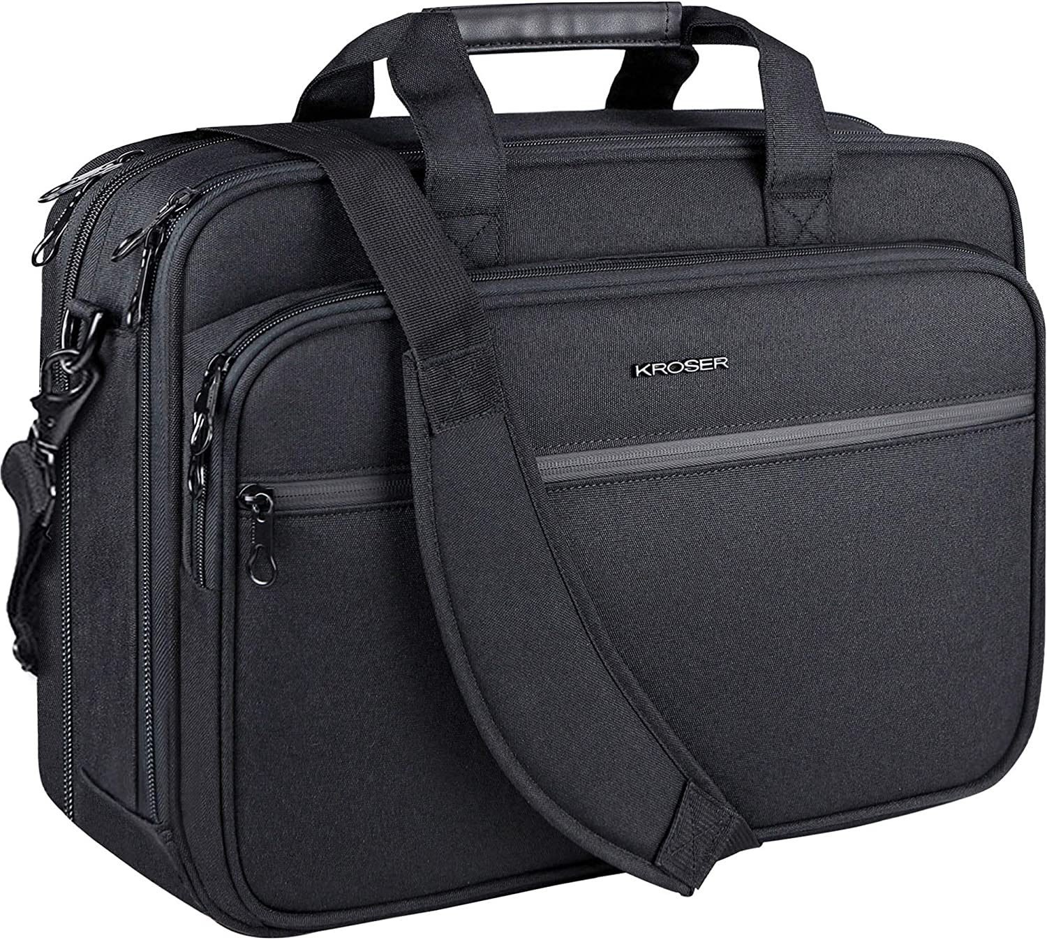 KROSER Laptop Bag Premium Laptop Briefcase Fits Up to 17.3 Inch Laptop Expandable Water-Repellent Shoulder Messenger Bag Computer Bag with RFID Pockets for Travel/Business/School/Men/Women-Black