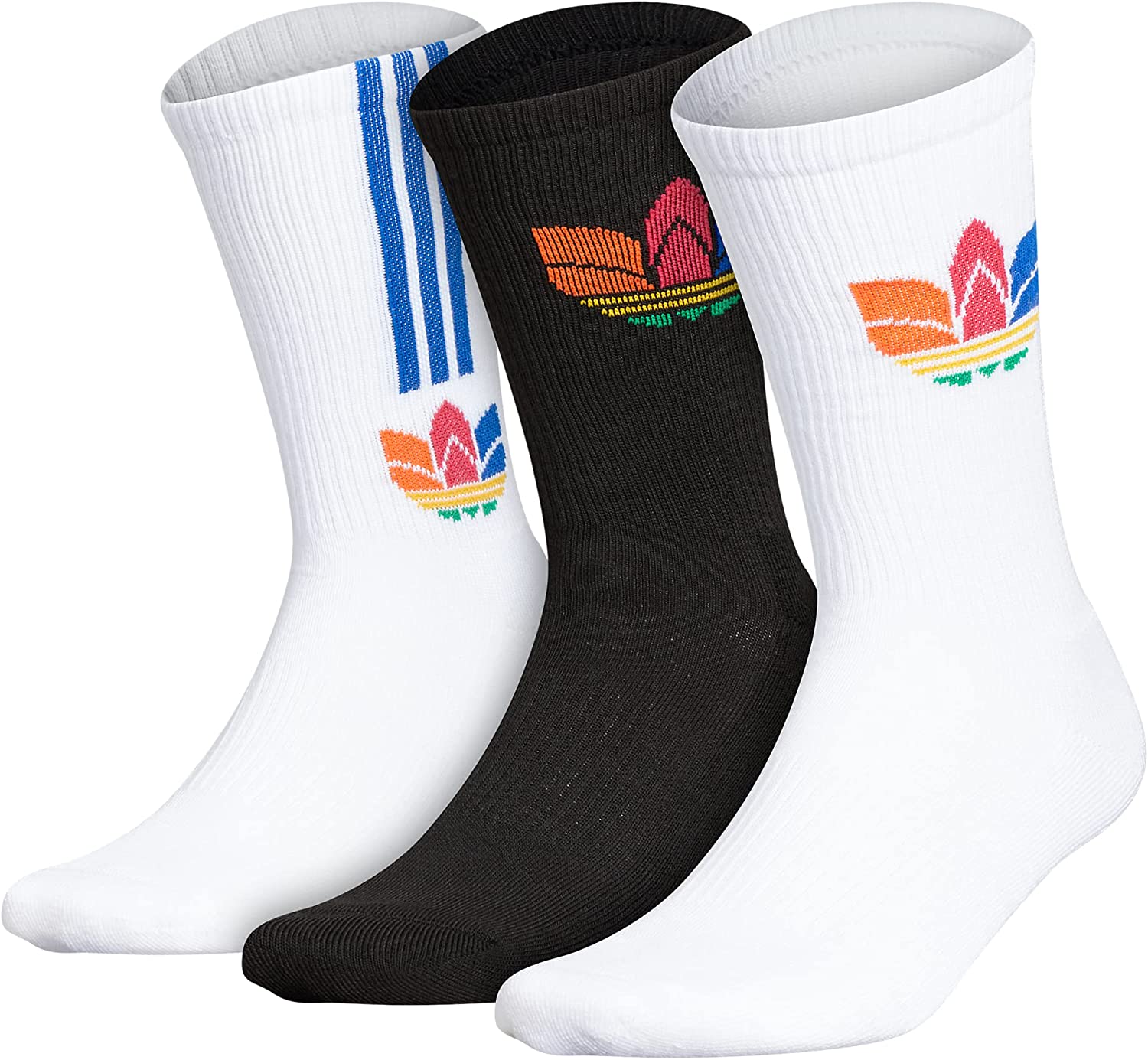 adidas Originals Men's Originals 3D Trefoil 3-Pack Crew, White/Black/Energy Orange, Large
