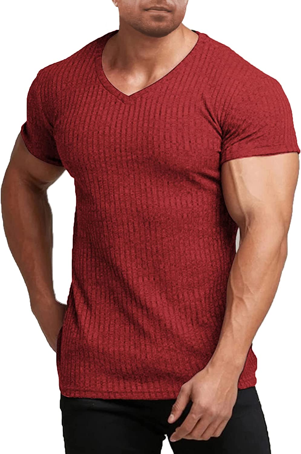 COOFANDY Men's Muscle T Shirts Stretch Short Sleeve V Neck Bodybuilding Workout Tee Shirts