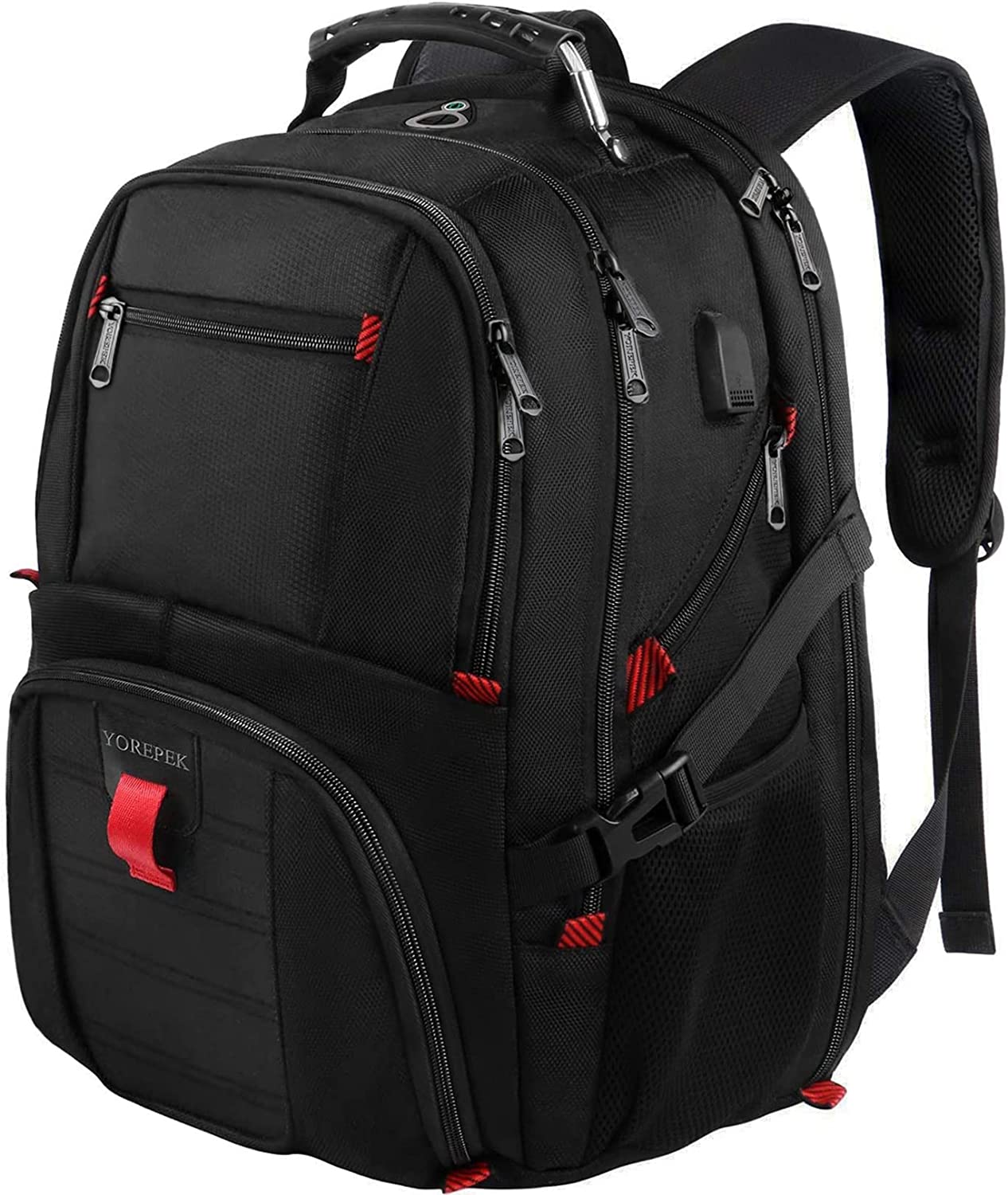 YOREPEK Travel Backpack, Extra Large 50L Laptop Backpacks for Men Women, Water Resistant College School Bookbag Airline Approved Business Work Bag with USB Charging Port Fits 17 Inch Computer, Black