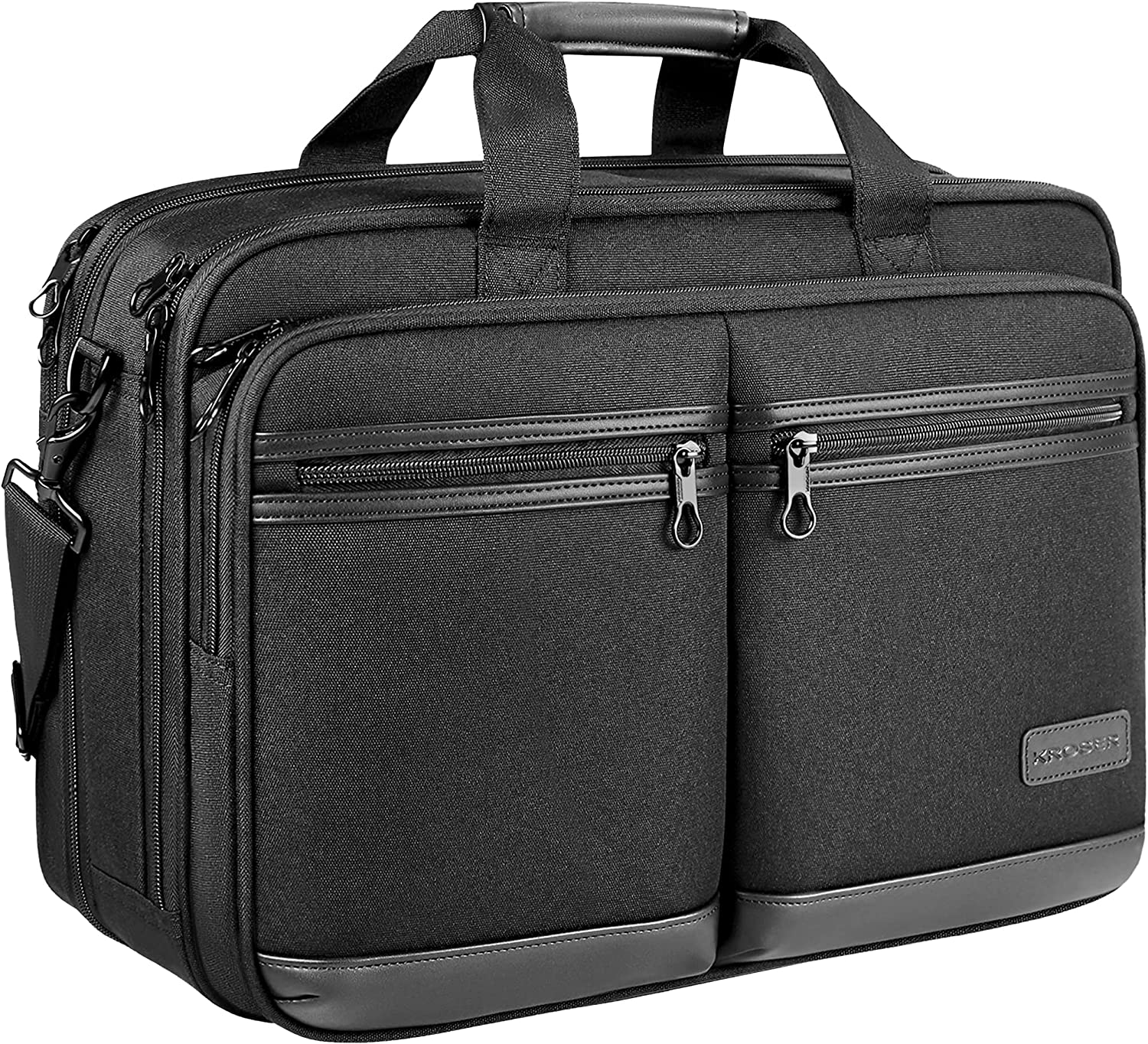 KROSER Laptop Bag Stylish Laptop Briefcase Fits Up to 17.3 Inch Expandable Water-Repellent Shoulder Messenger Bag Computer Bag with RFID Pockets for Business/Travel/School/College/Men/Women-Black