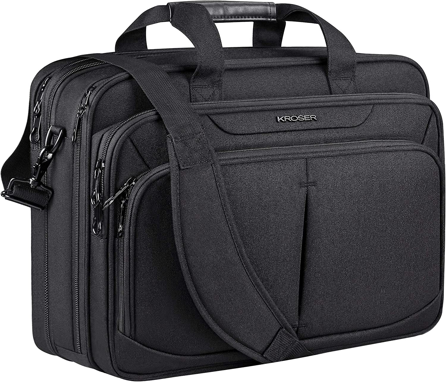 KROSER Laptop Bag Expandable Lightweight Briefcase for 17.3" Laptop Premium Business Work Bag Water-Repellent Messenger Bag with RFID Pockets for School/Travel/Women/Men-Black