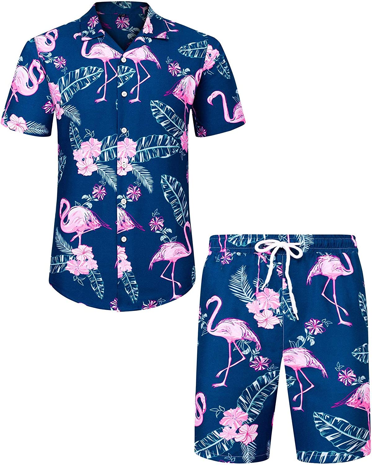 J.Ver Men's Hawaiian Shirts Casual Button Down Short Sleeve Shirts Set Printed Shorts Beach Tropical Hawaii Suits