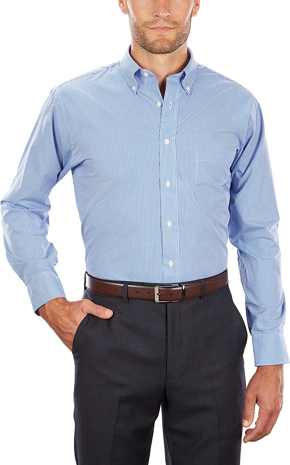 Van Heusen Men's Regular Fit Gingham Button Down Collar Dress Shirt