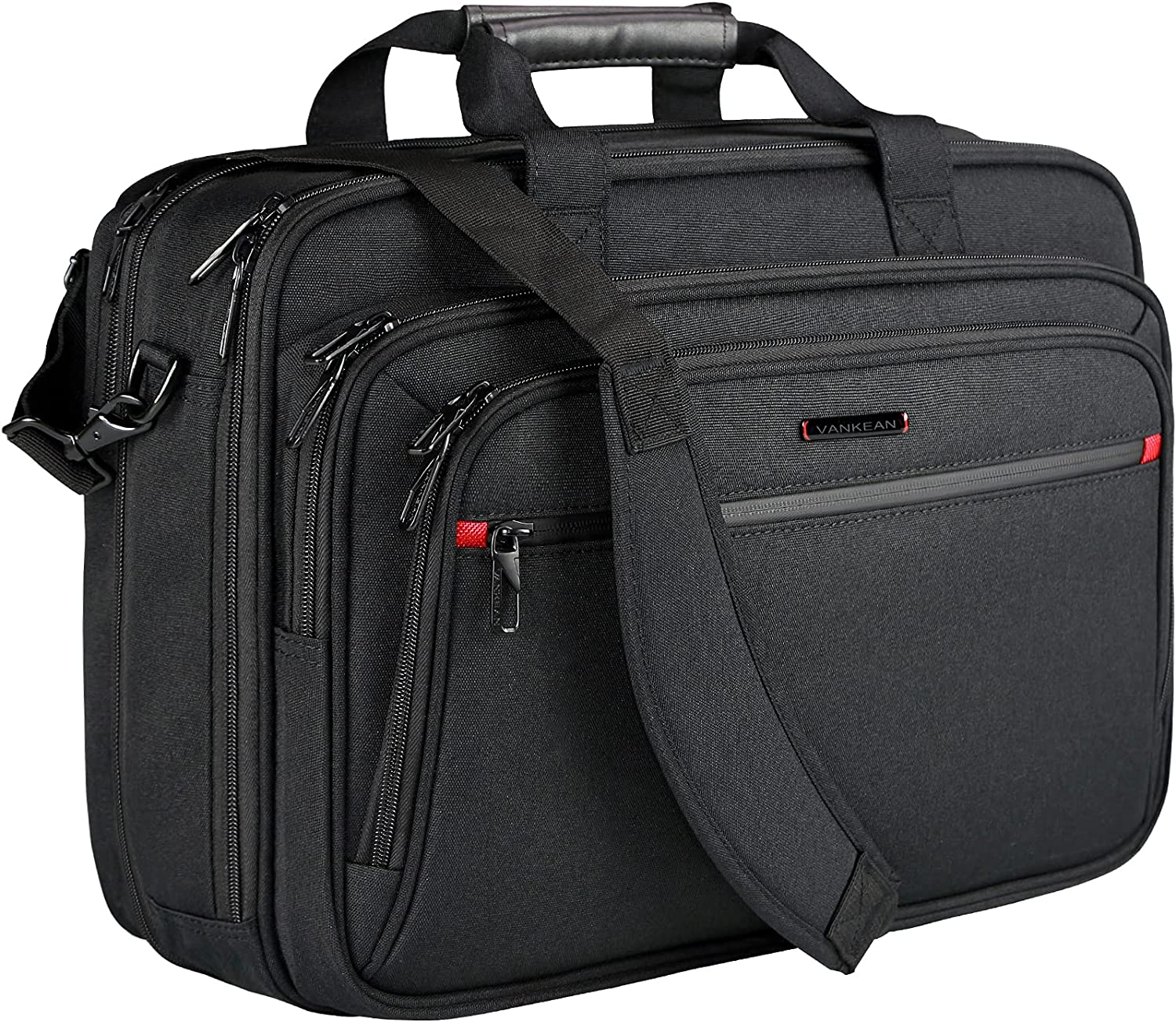 VANKEAN Laptop Briefcase for Men Women, Fits Up to 17.3 Inch Laptop Expandable Premium Laptop Shoulder Bag Water-Repellent Messenger Bag Computer Bag for Travel/Business/School-Black